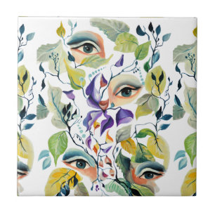 Carreau Feuilles colorées aux yeux féminins élégants peint