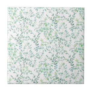 Carreau Feuilles d'aquarelle bleu pastel Green