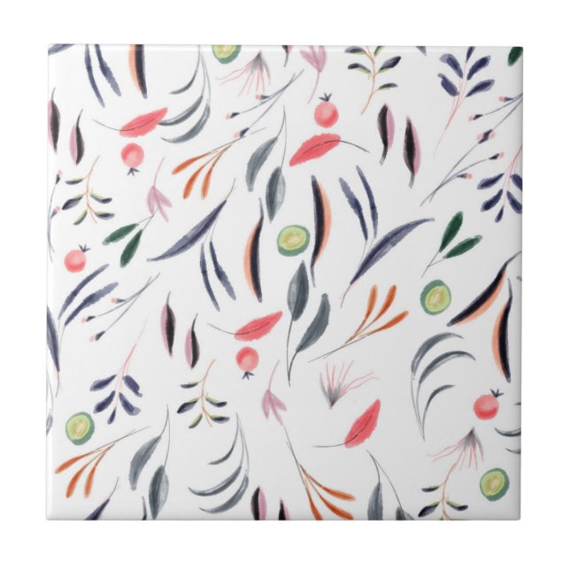 Carreau Feuilles d'aquarelle légère et Motif de baies (Devant)