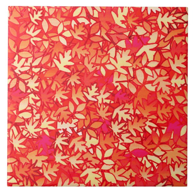 Carreau Feuilles d'automne, corail orange (Devant)
