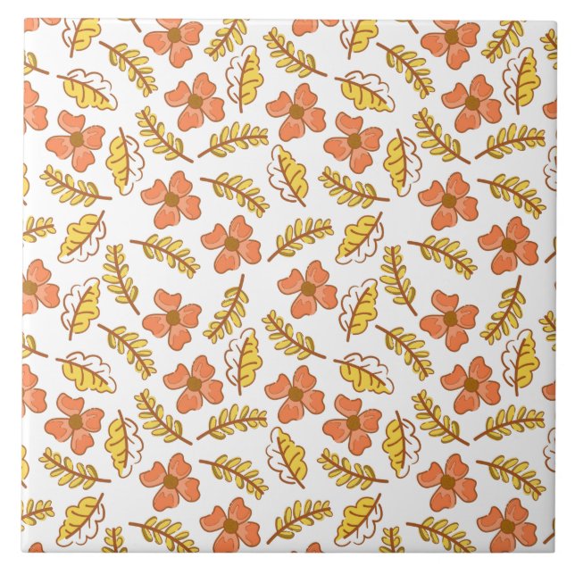 Carreau Feuilles d'automne en chute chaude avec fleurs (Devant)