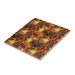 Carreau Feuilles d'automne et pommes de pin Action de grâc