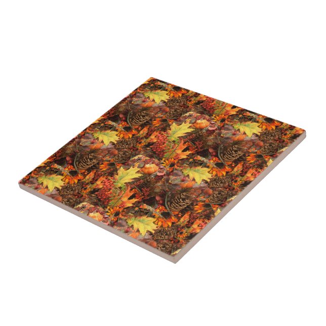 Carreau Feuilles d'automne et pommes de pin Action de grâc (Côté)