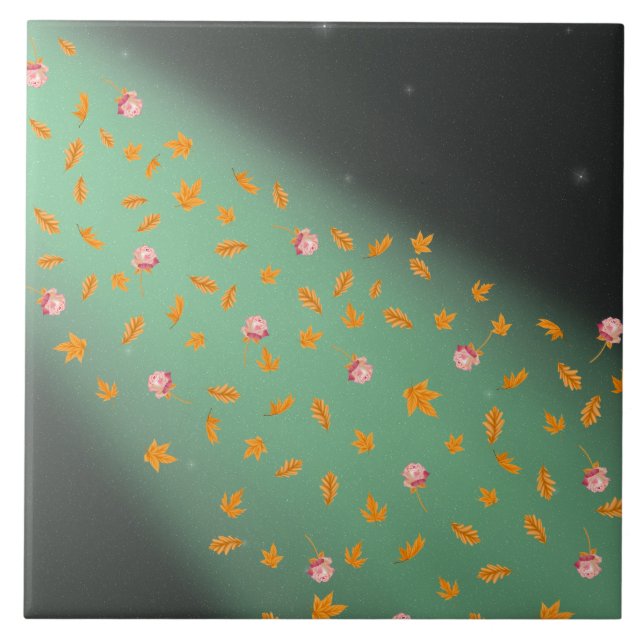 Carreau Feuilles d'automne et vert Rose (Devant)