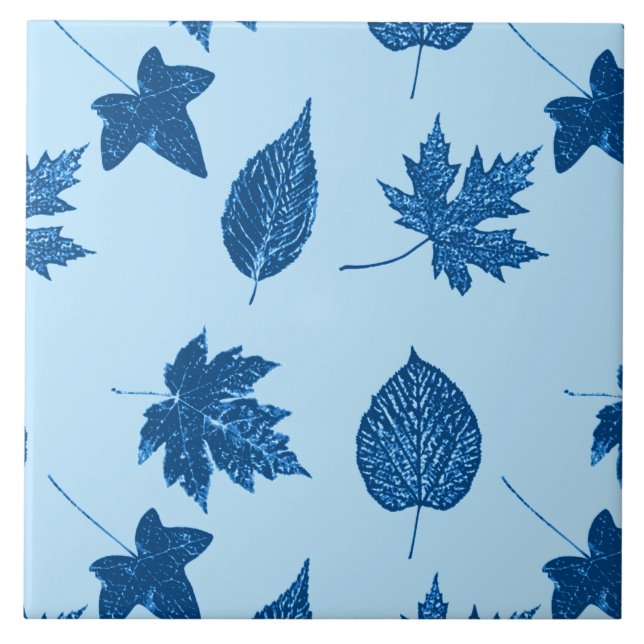 Carreau Feuilles d'automne - indigo et bleu pâle (Devant)
