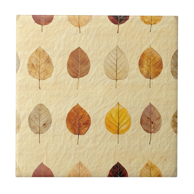 Carreau Feuilles d'automne pressées dorées marron crème vi (Devant)