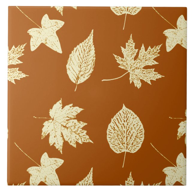 Carreau Feuilles d'automne - rouille brun et crème (Devant)