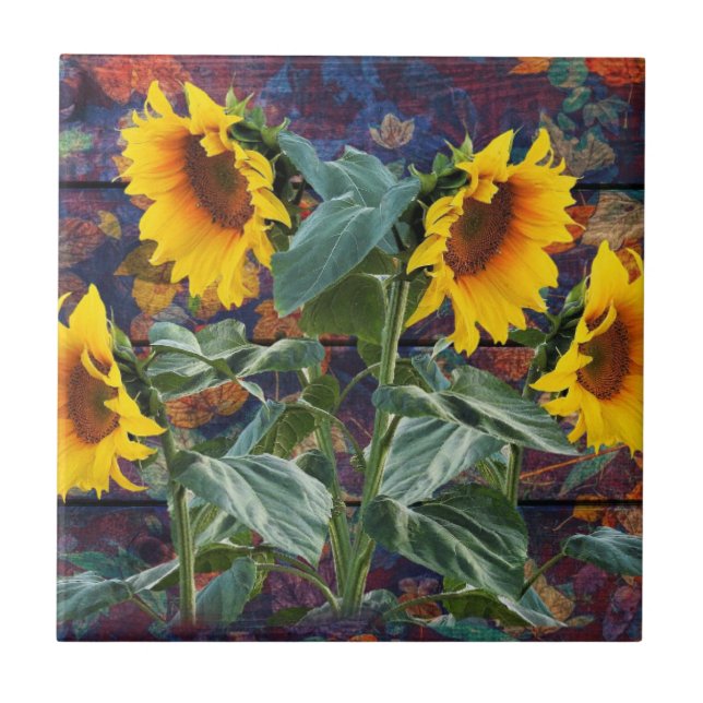 Carreau Feuilles d'automne rustiques et tournesols (Devant)