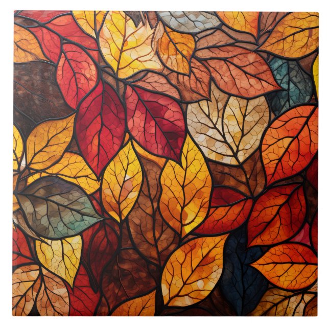 Carreau Feuilles d'automne Verre Cathédrale  (Devant)