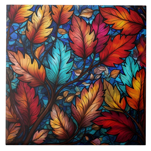 Carreau Feuilles d'automne Verre coloré  (Devant)