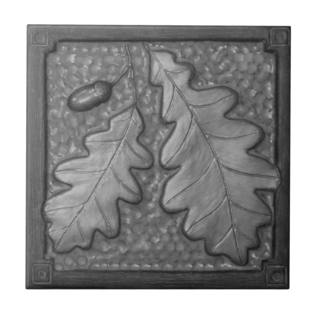 Carreau Feuilles de chêne d'argent Céramique Tuile décorat (Devant)