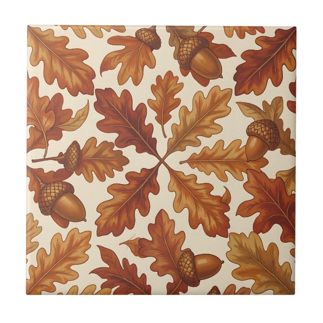 Carreau Feuilles de chêne d'automne glands bruns sans cout (Devant)