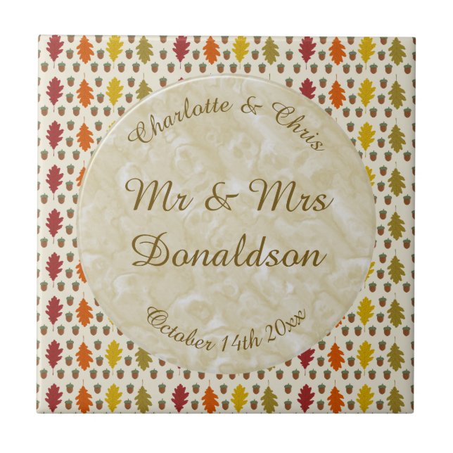 Carreau Feuilles de chêne et Acorns Automne Mariage d'auto (Devant)