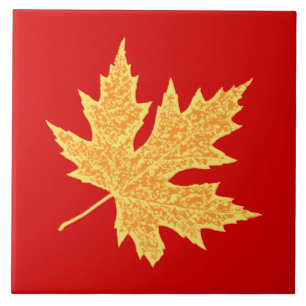Carreau Feuilles de chêne - rouge profond et safran
