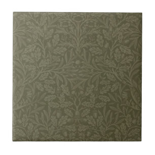 Carreau Feuilles de chêne stylisées vintage, glands et fle