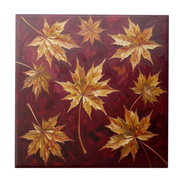 Carreau Feuilles de Érable Dorées Peinture d'Automne (Devant)