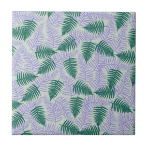 Carreau Feuilles de fougère vertes violettes Motif floral