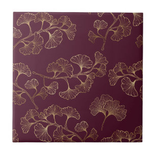 Carreau Feuilles de Ginkgo dorées luxueuses sur fond borde