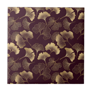 Carreau Feuilles de Ginkgo dorées luxueuses sur fond borde