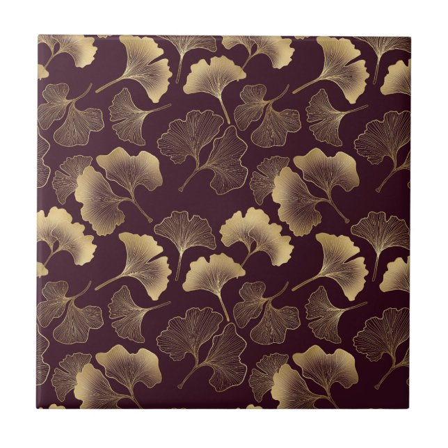 Carreau Feuilles de Ginkgo dorées luxueuses sur fond borde (Devant)