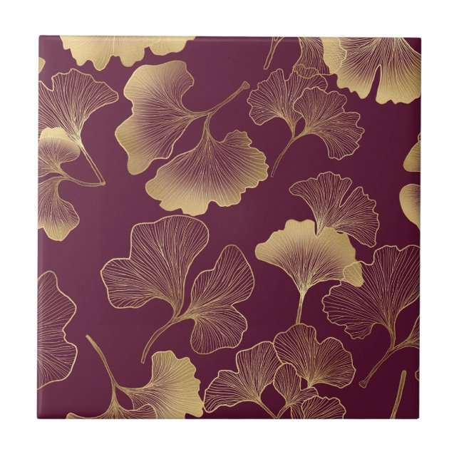 Carreau Feuilles de Ginkgo dorées luxueuses sur fond borde (Devant)