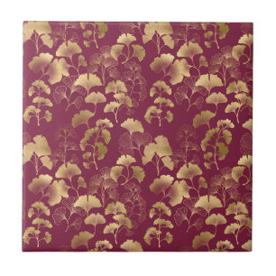 Carreau Feuilles de Ginkgo dorées luxueuses sur fond borde