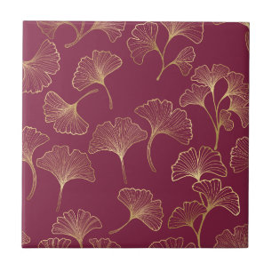 Carreau Feuilles de Ginkgo dorées luxueuses sur fond borde