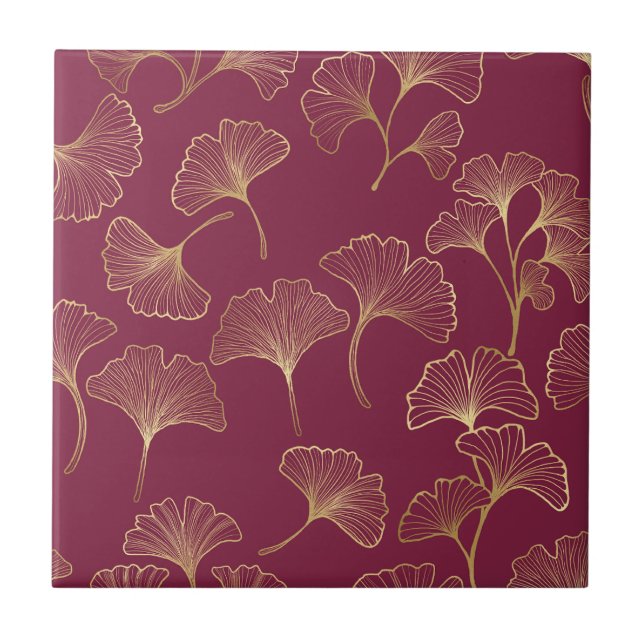 Carreau Feuilles de Ginkgo dorées luxueuses sur fond borde (Devant)