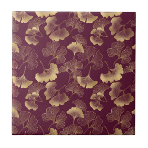 Carreau Feuilles de Ginkgo dorées luxueuses sur fond Bourg