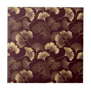 Carreau Feuilles de Ginkgo dorées sur une élégante botaniq