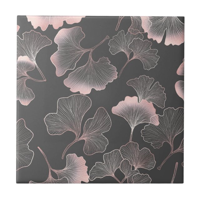 Carreau Feuilles de Ginkgo Roses Raffinées avec Texture Mé (Devant)