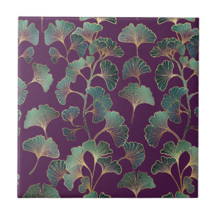 Carreau Feuilles de Ginkgo Tael de Luxe sur Fond Violet Fo
