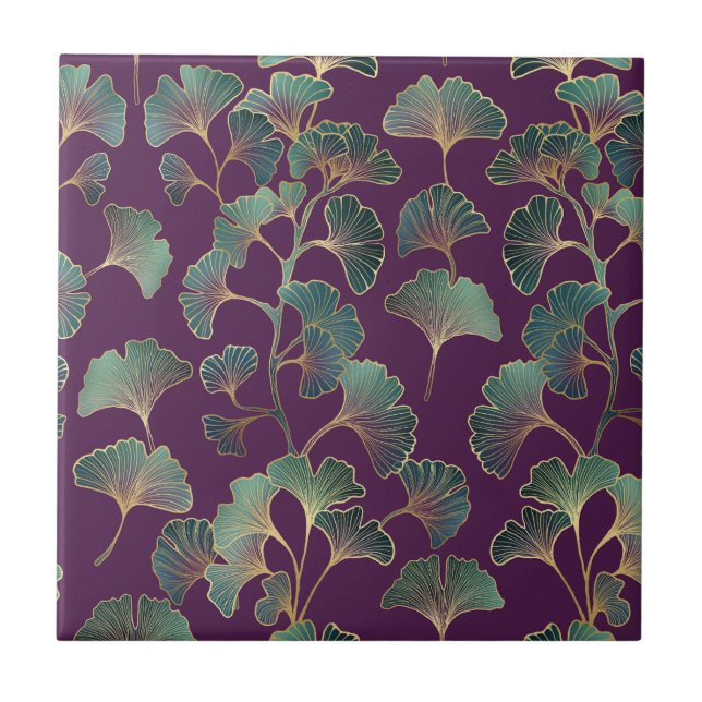 Carreau Feuilles de Ginkgo Tael de Luxe sur Fond Violet Fo (Devant)