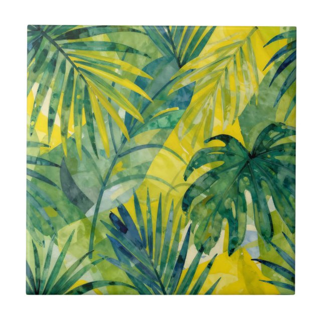 Carreau Feuilles de jungle Monstera Palmier Tropical (Devant)