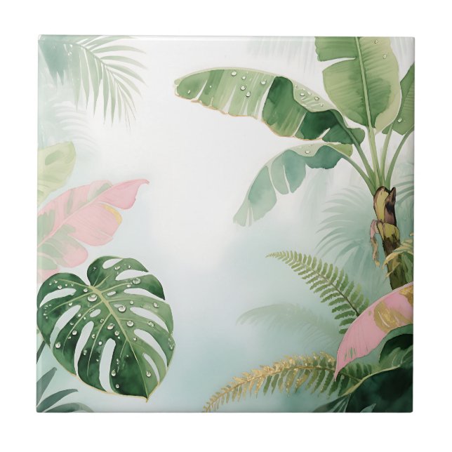 Carreau Feuilles de la Jungle Tropicale Aquarelle (Devant)