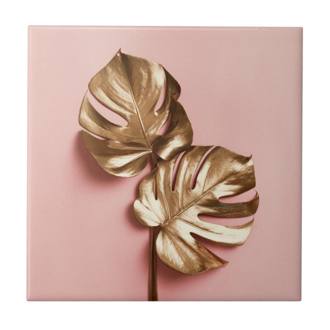 Carreau Feuilles de la monstère d'or de luxe.  (Devant)