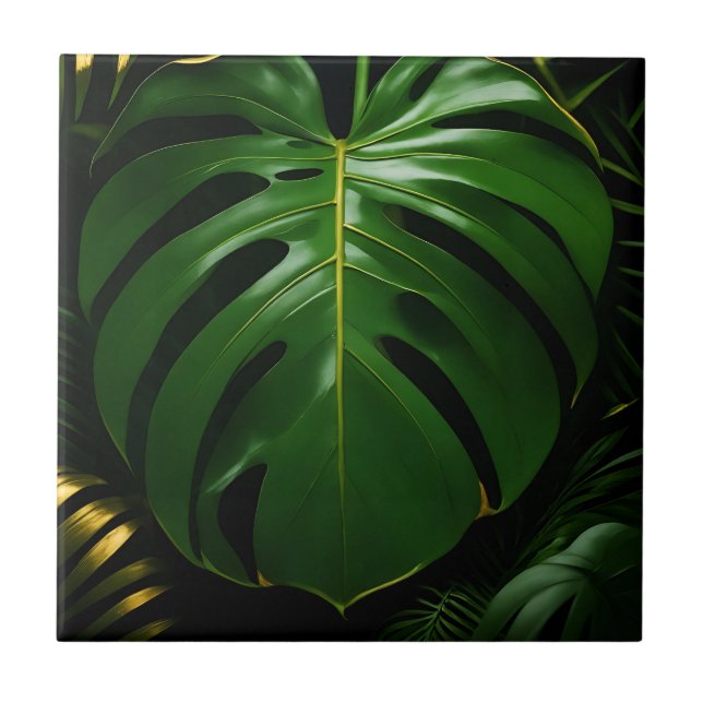 Carreau Feuilles de Monstera Or Jungle Glamour (Devant)