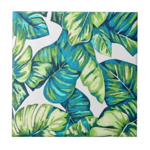 Carreau Feuilles de Monstera Tropical et Banana Blue Green