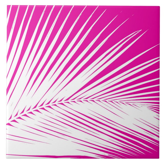 Carreau Feuilles de palme blanc sur rose fuchsia (Devant)