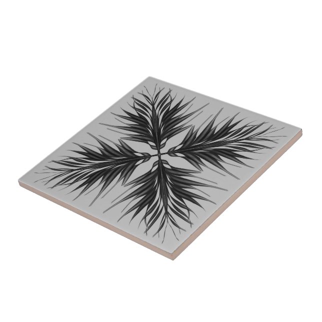 Carreau Feuilles de plumes texturées en noir et gris (Côté)
