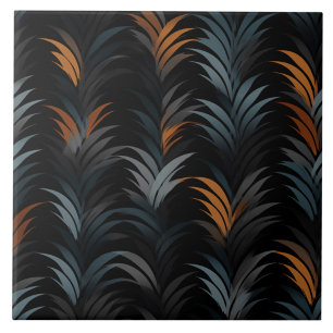 Carreau Feuilles de style Art déco orange et bleu ardoise