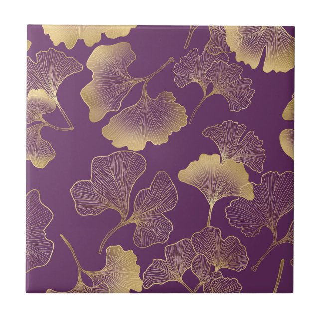 Carreau Feuilles de thé vert élégantes botaniques avec ref (Devant)