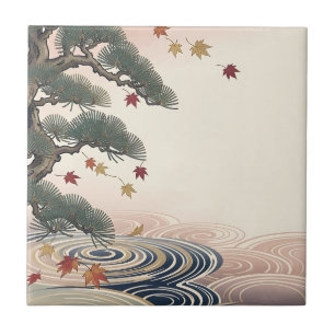 Carreau Feuilles d'érable de pin japonais Vagues d'automne