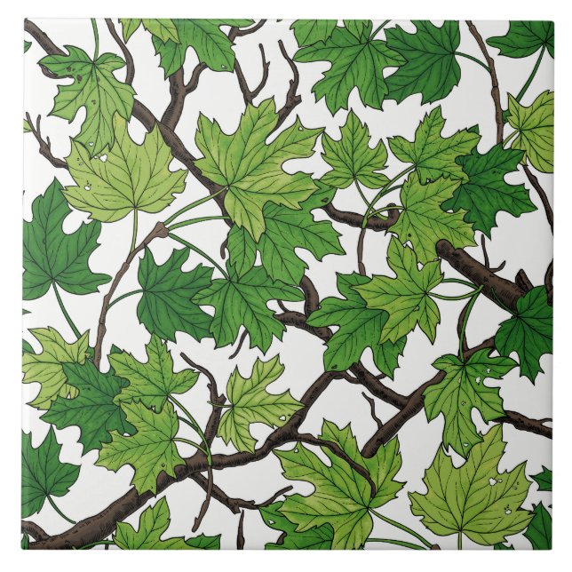 Carreau Feuilles d'érable sur fond blanc (Devant)
