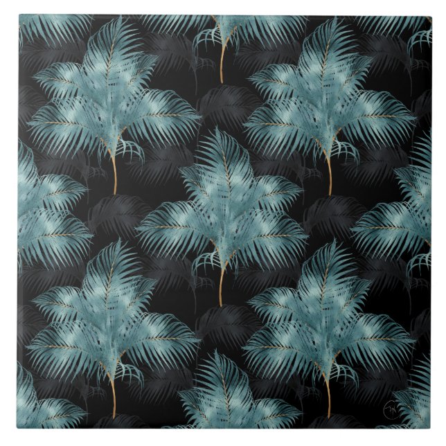 Carreau Feuilles d'été de Métallurgie Bleu & Gold Palm  (Devant)