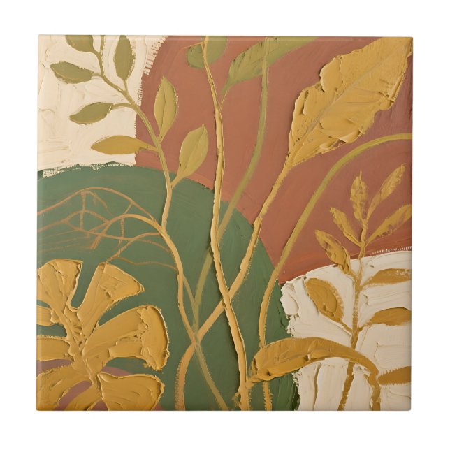 Carreau Feuilles Dorées Abstraites (Devant)