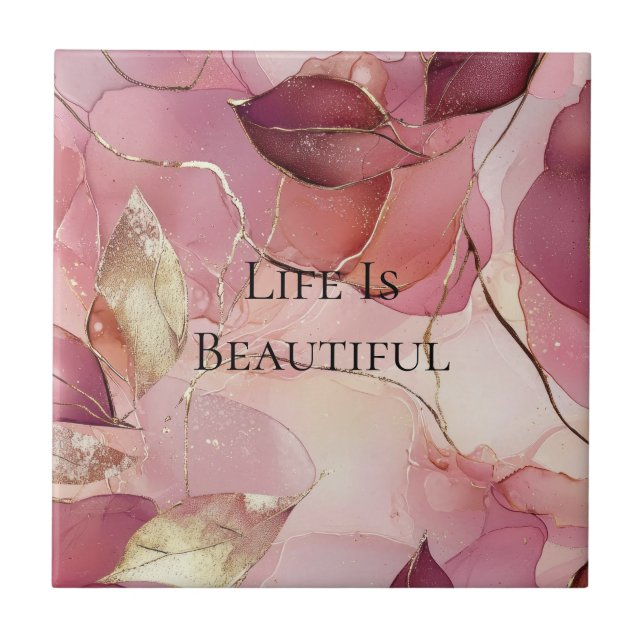 Carreau Feuilles dorées Bourgogne Blush Rose  (Devant)