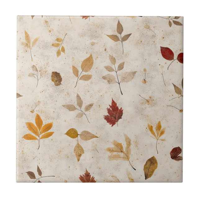 Carreau Feuilles Jaune Brun Rustiques avec une Atmosphère  (Devant)