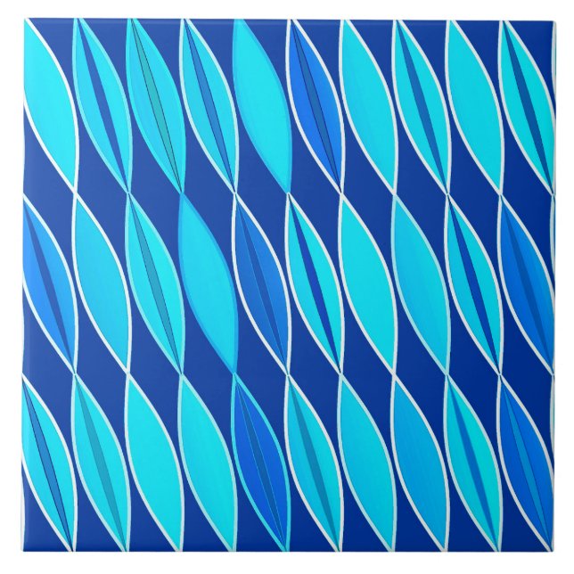 Carreau Feuilles modernes du milieu du siècle, Cobalt et S (Devant)