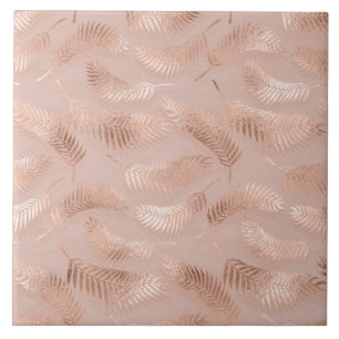 Carreau Feuilles or Rose plumes sur rose